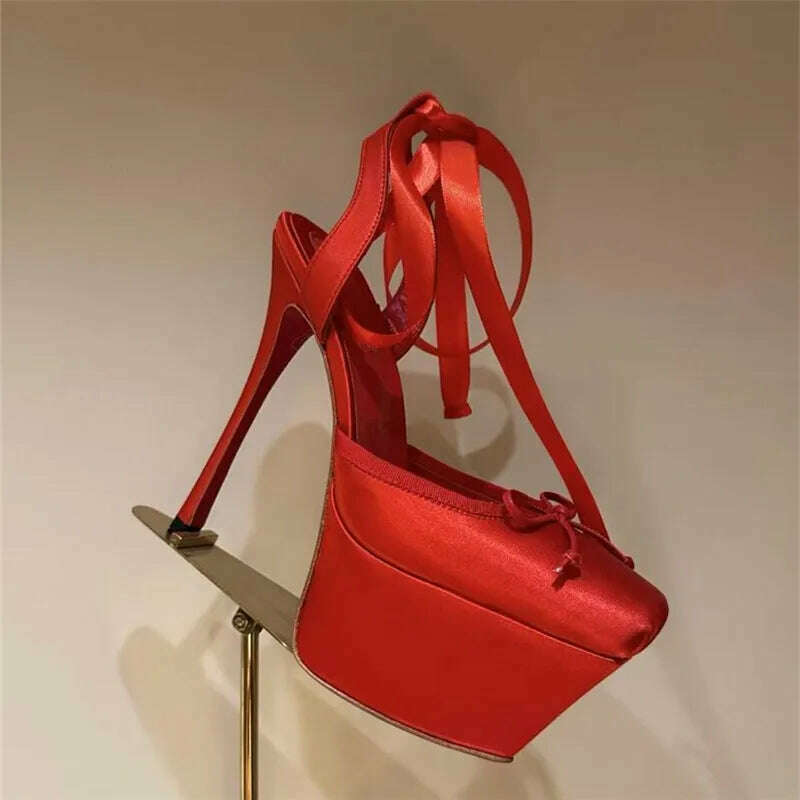 KIMLUD, Women Lace-Up High Heeled Shoes for Woman's Square Toe Thin Heels Platform Pumps Mujer Pleated Slingback Wedding Luxury Sandals, KIMLUD Womens Clothes