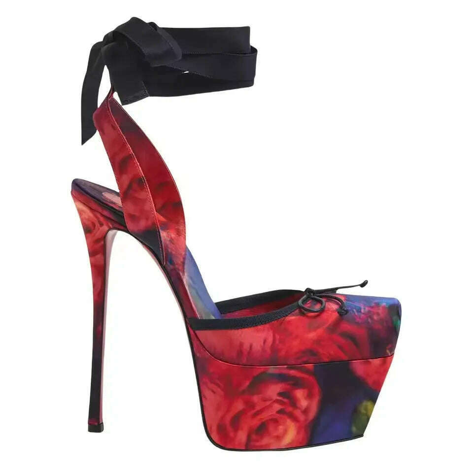 KIMLUD, Women Lace-Up High Heeled Shoes for Woman's Square Toe Thin Heels Platform Pumps Mujer Pleated Slingback Wedding Luxury Sandals, KIMLUD Womens Clothes