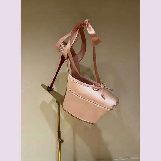 KIMLUD, Women Lace-Up High Heeled Shoes for Woman's Square Toe Thin Heels Platform Pumps Mujer Pleated Slingback Wedding Luxury Sandals, pink / 41, KIMLUD APPAREL - Womens Clothes