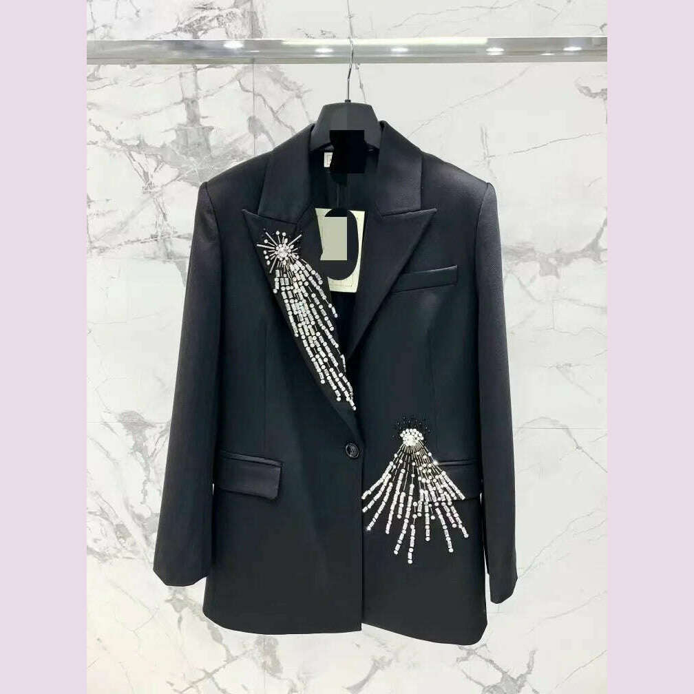KIMLUD, Women Ladies Blazer  Luxury Rhinestone Office Business Formal Wedding  Exquisite Elegant Suit Jacket Single Top, KIMLUD Womens Clothes