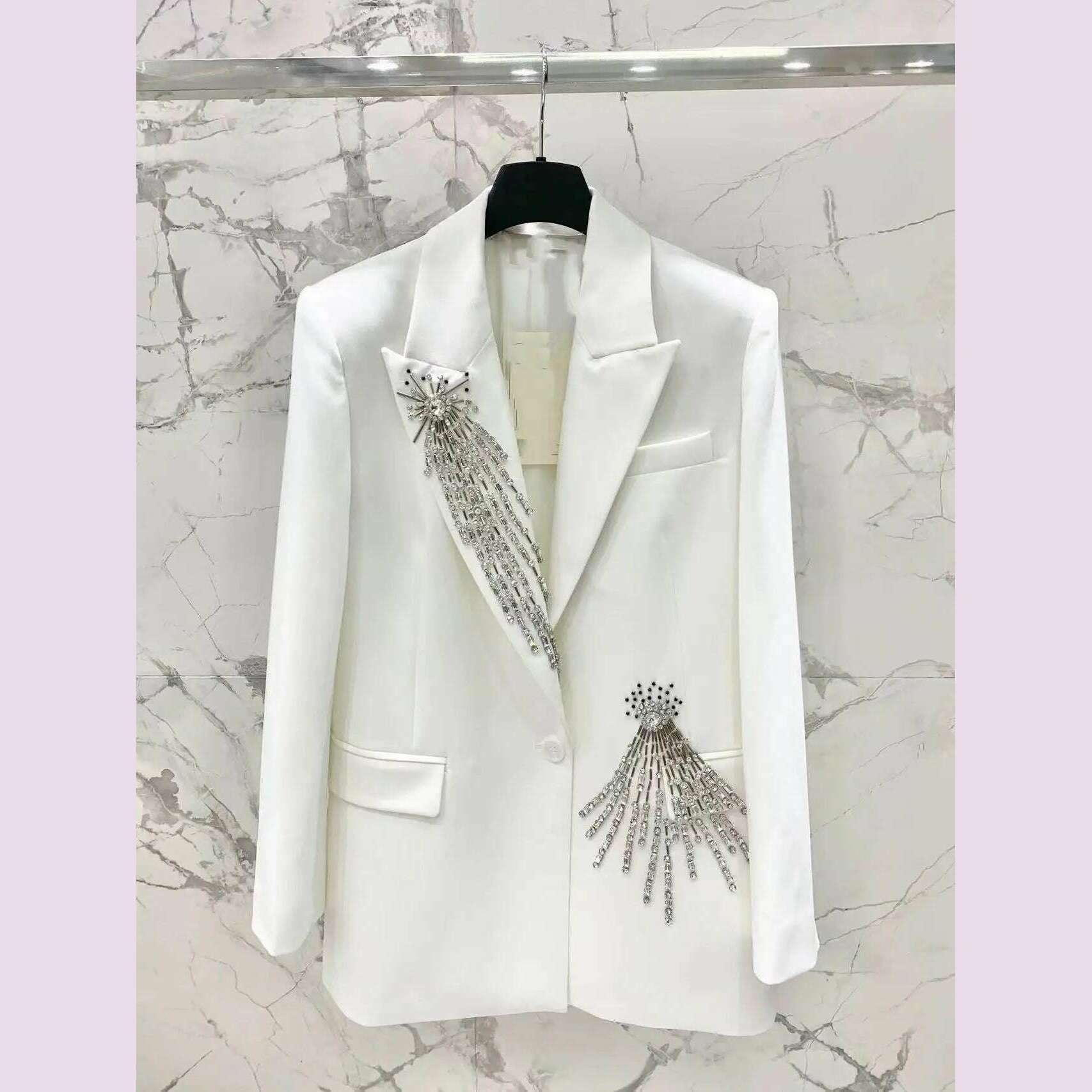 KIMLUD, Women Ladies Blazer  Luxury Rhinestone Office Business Formal Wedding  Exquisite Elegant Suit Jacket Single Top, KIMLUD Womens Clothes
