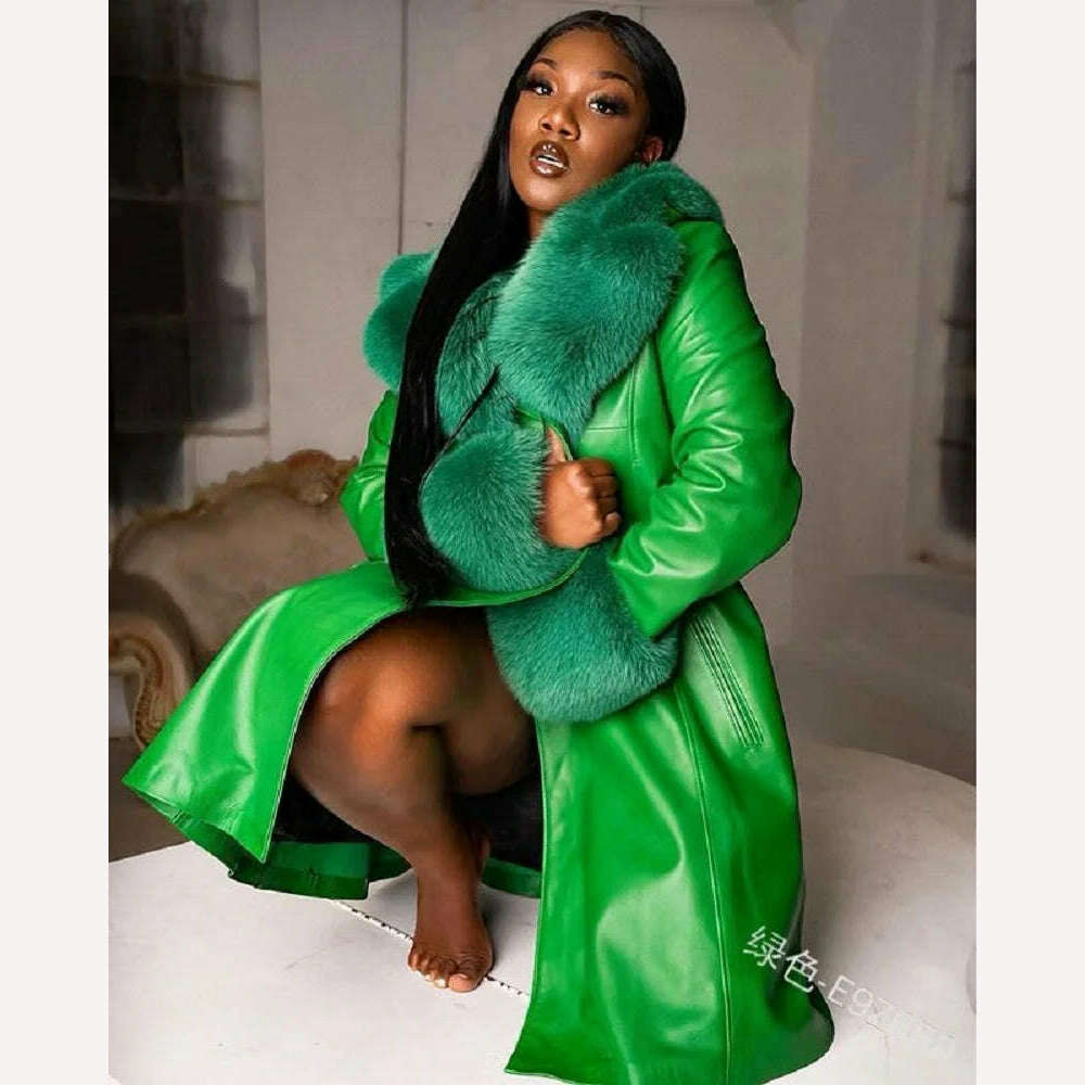 KIMLUD, Women Leather Coat Fur Collar Winter Fashion Lapel Long Sleeve PU Zipper Plus Size Casual Womens Jackets, KIMLUD Womens Clothes