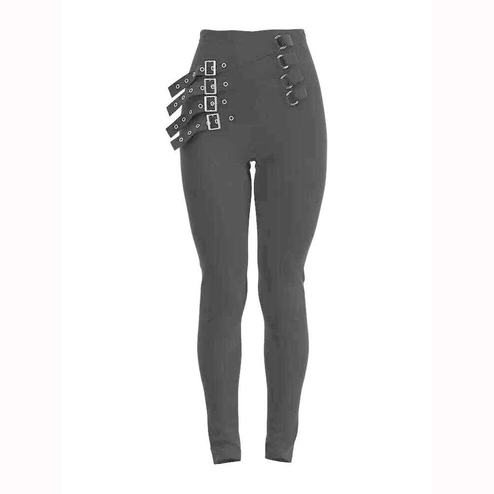 Women Legging Fashion Slim Fit Black Pants Going Out Spring Trousers High Waist Buckled Skinny Pants, KIMLUD Women's Clothes