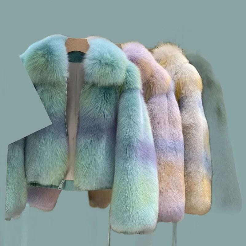 KIMLUD, Women Luxury Full Pelt Real Fox Fur Coat Lady Winter Fluffy Fur Jackets Turn Down Collar Top Quality Fox Fur Outerwear S3655, KIMLUD Women's Clothes