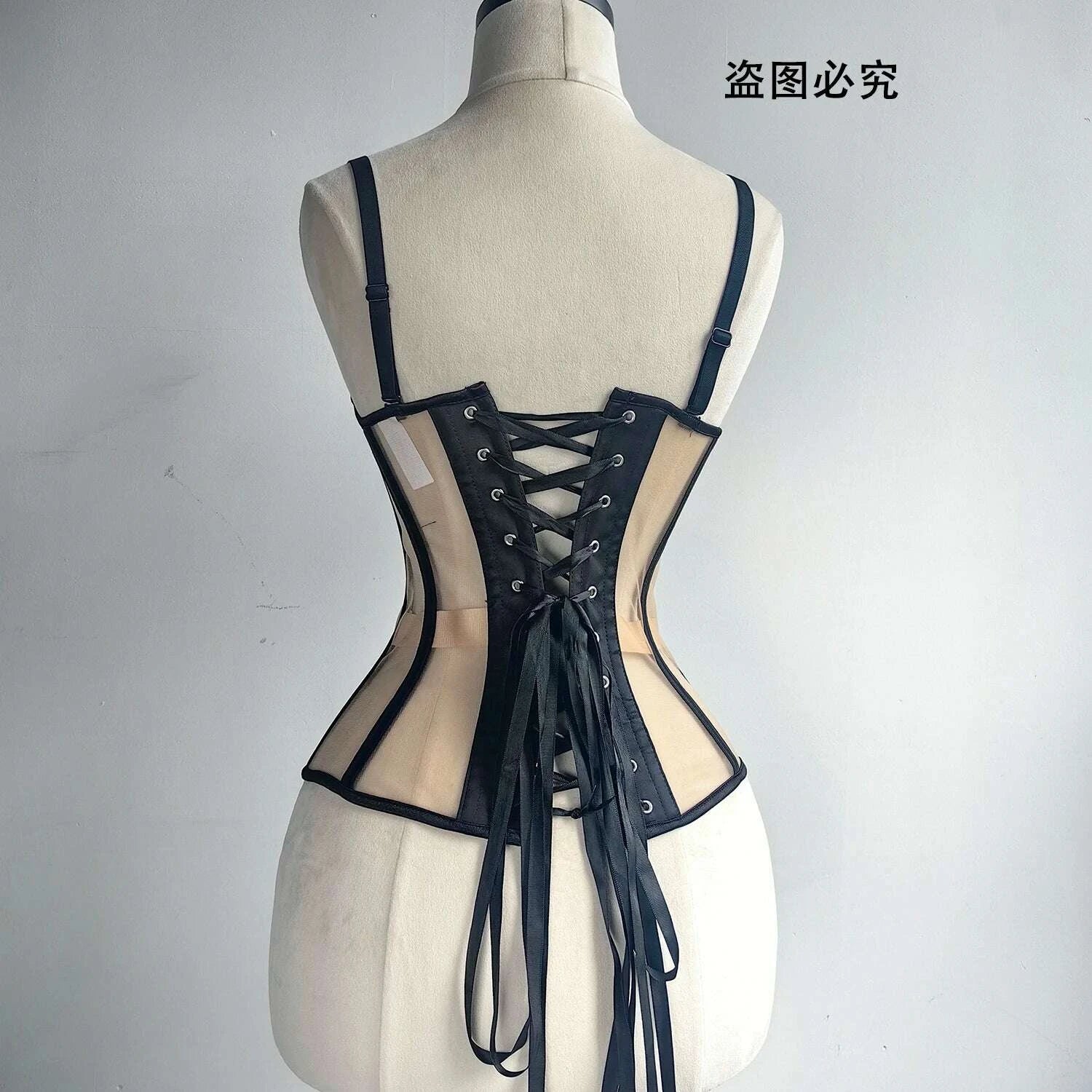 Women Luxury Mesh Corset Bustier Transparent Bodices With Cups Waist Slimmer Lace Up Steel Bone Tight Fitting Tube Tops Costume
