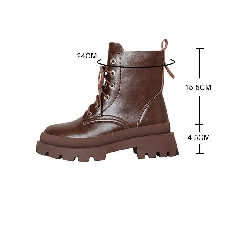 KIMLUD, Women Motorcycle Ankle Boots Genuine Leather Shoes Brown Wedges 2022 Female Lace Up Platforms Classic Warm Snow Boot Botas Mujer, KIMLUD Womens Clothes