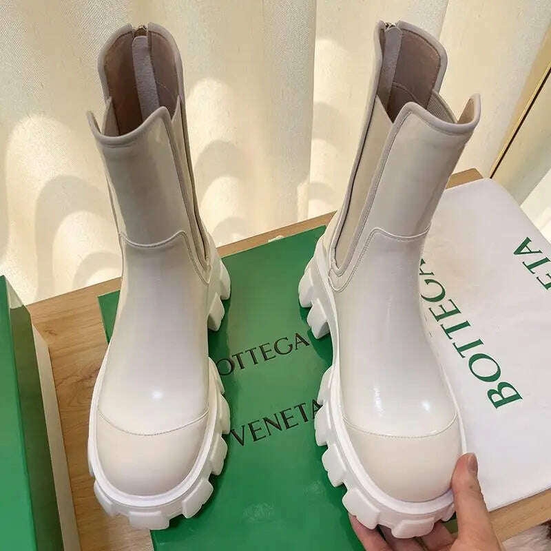 Women Motorcycle Boots Wedges Flat Shoes Woman Spring High Heel Platform Leather Combat Boots Lace Up Shoes Black Girls Platform - KIMLUD