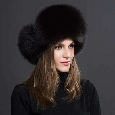 KIMLUD, Women Natural Raccoon Fur Caps Ushanka Hats for Winter Thick Warm Ears Fashion Bomber Pom Pom Hat Lady Real Fox Fur Cap Pompon, dark brown / One Size, KIMLUD Womens Clothes