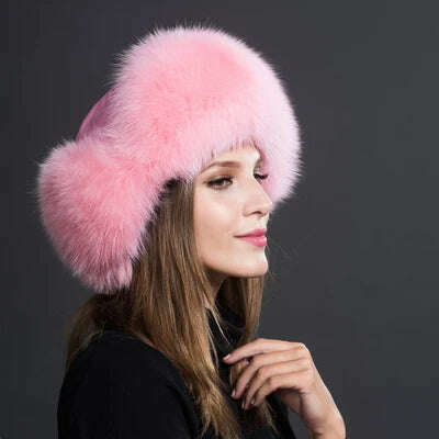Women Natural Raccoon Fur Caps Ushanka Hats for Winter Thick Warm Ears Fashion Bomber Pom Pom Hat Lady Real Fox Fur Cap Pompon - KIMLUD