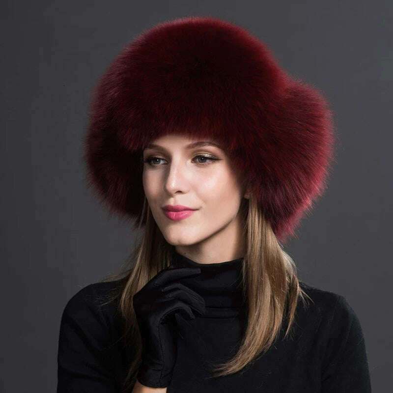 Women Natural Raccoon Fur Caps Ushanka Hats for Winter Thick Warm Ears Fashion Bomber Pom Pom Hat Lady Real Fox Fur Cap Pompon - KIMLUD