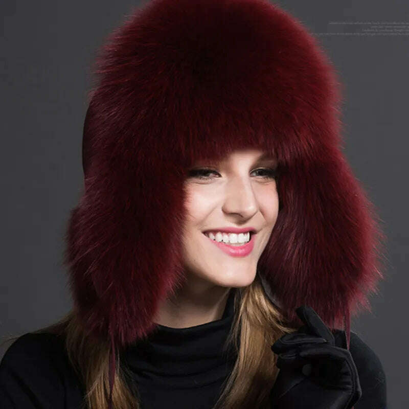 KIMLUD, Women Natural Raccoon Fur Caps Ushanka Hats for Winter Thick Warm Ears Fashion Bomber Pom Pom Hat Lady Real Fox Fur Cap Pompon, KIMLUD Womens Clothes