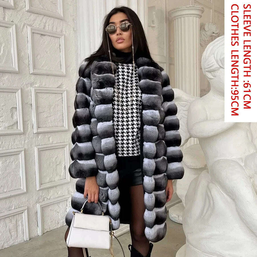KIMLUD, Women Natural Rex Rabbit Fur Coat With Fur Collar Warm Winter Jacket Women Warm Chinchilla Fur Jacket Real Fur Coat New, 1 / XS-BUST-90CM, KIMLUD Womens Clothes