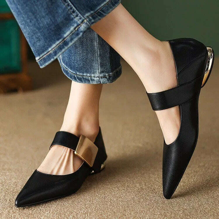 KIMLUD, Women Nature Suede High Thick Heels SmallHut New 2023 Spring Black Apricot Square Toe Pumps Elegant Lady Metal Decoration Shoes, KIMLUD Womens Clothes