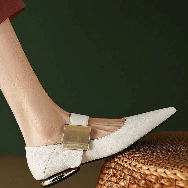 KIMLUD, Women Nature Suede High Thick Heels SmallHut New 2023 Spring Black Apricot Square Toe Pumps Elegant Lady Metal Decoration Shoes, Beige / 39, KIMLUD APPAREL - Womens Clothes