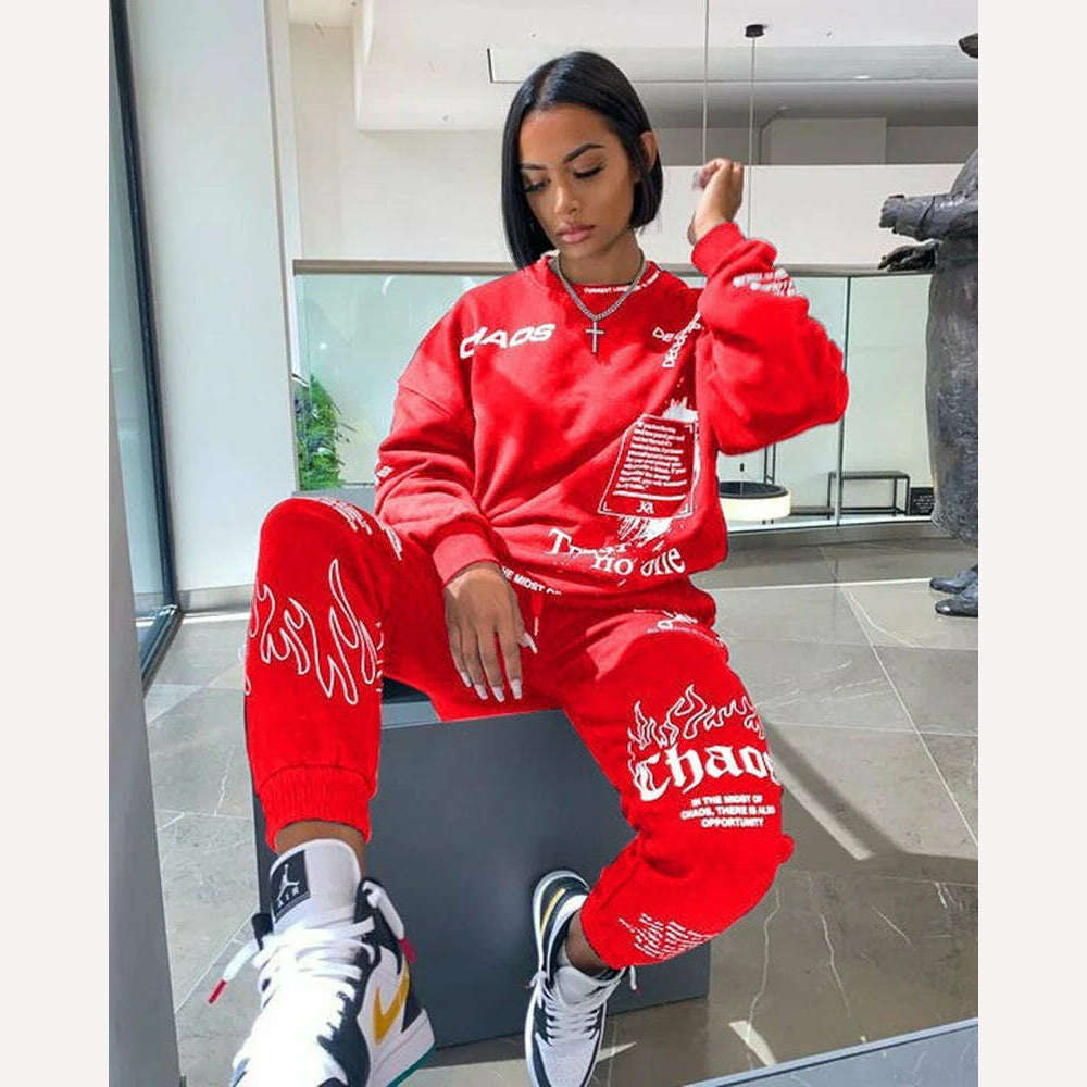 KIMLUD, Women Outfit Letter Print Loose 2 Two Piece Set Streetwear Tracksuit Sweatshirt Joggers Pants Matching Ensemble Femme 2 pieces, Color6 / S, KIMLUD Womens Clothes