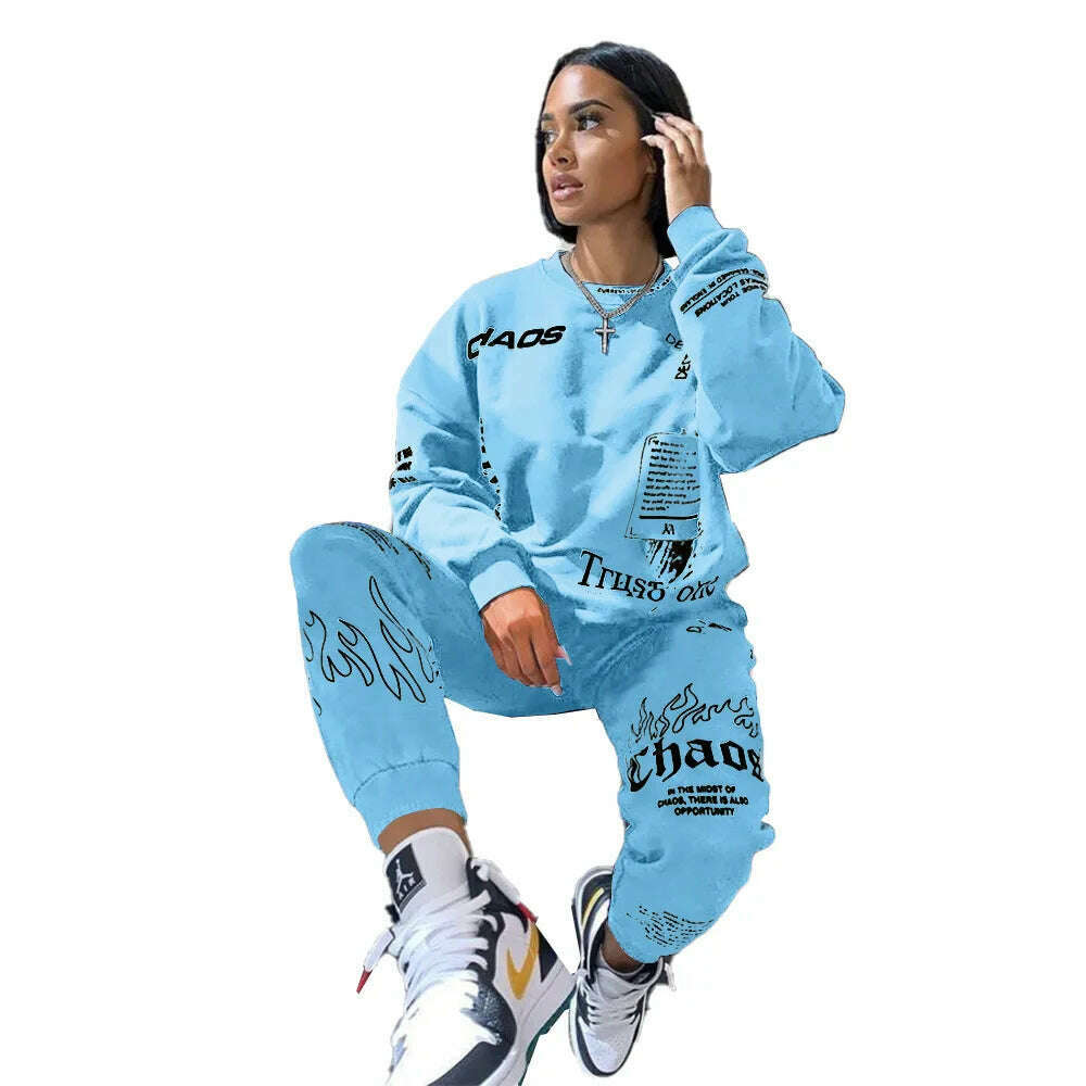 KIMLUD, Women Outfit Letter Print Loose 2 Two Piece Set Streetwear Tracksuit Sweatshirt Joggers Pants Matching Ensemble Femme 2 pieces, Color1 / S, KIMLUD Womens Clothes