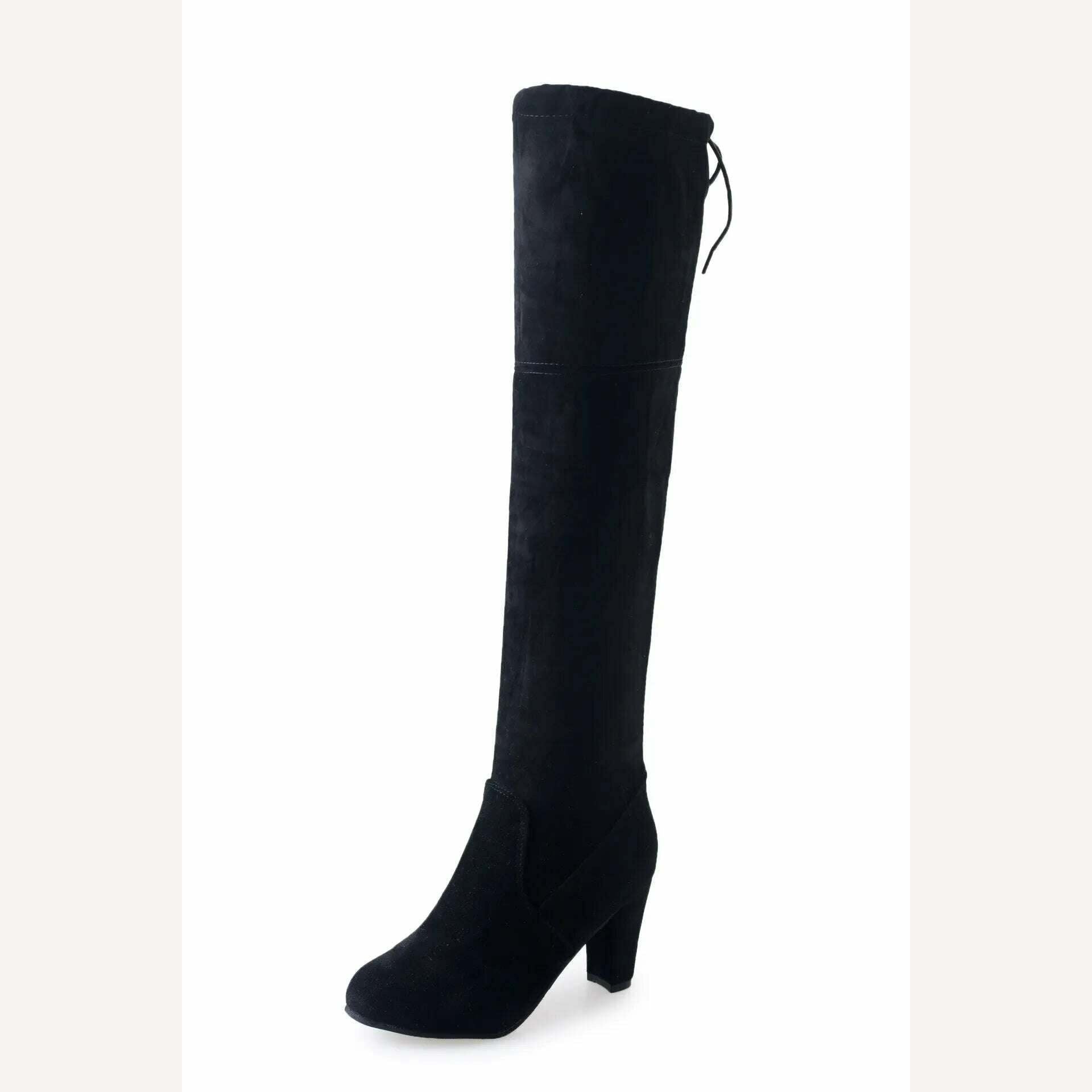 Women Over The Knee Boots Suede Sexy High Heels Lace Up Long Boots Autumn Winter Warm Female Shoes Slim Thigh High Boots Party - KIMLUD