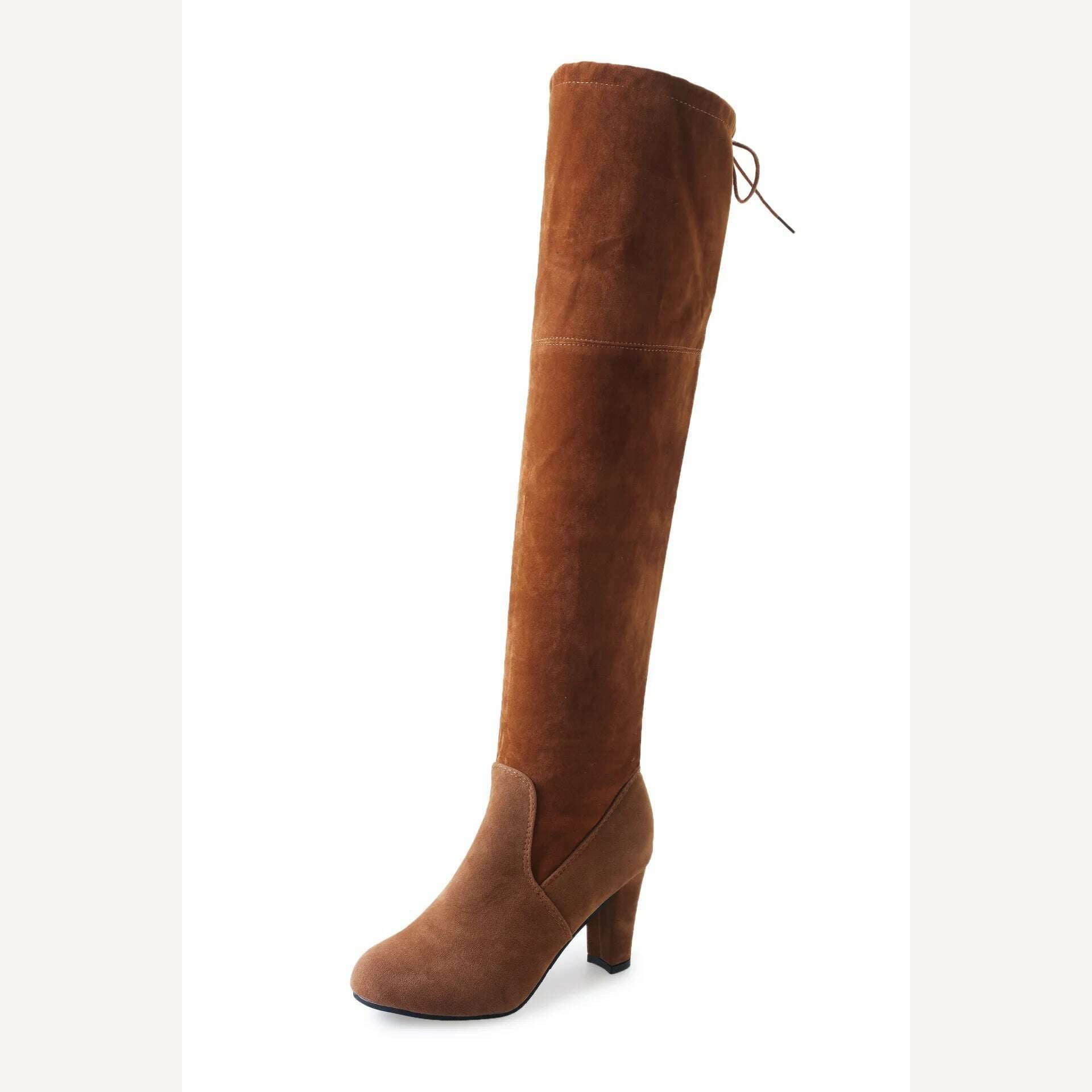 Women Over The Knee Boots Suede Sexy High Heels Lace Up Long Boots Autumn Winter Warm Female Shoes Slim Thigh High Boots Party - KIMLUD
