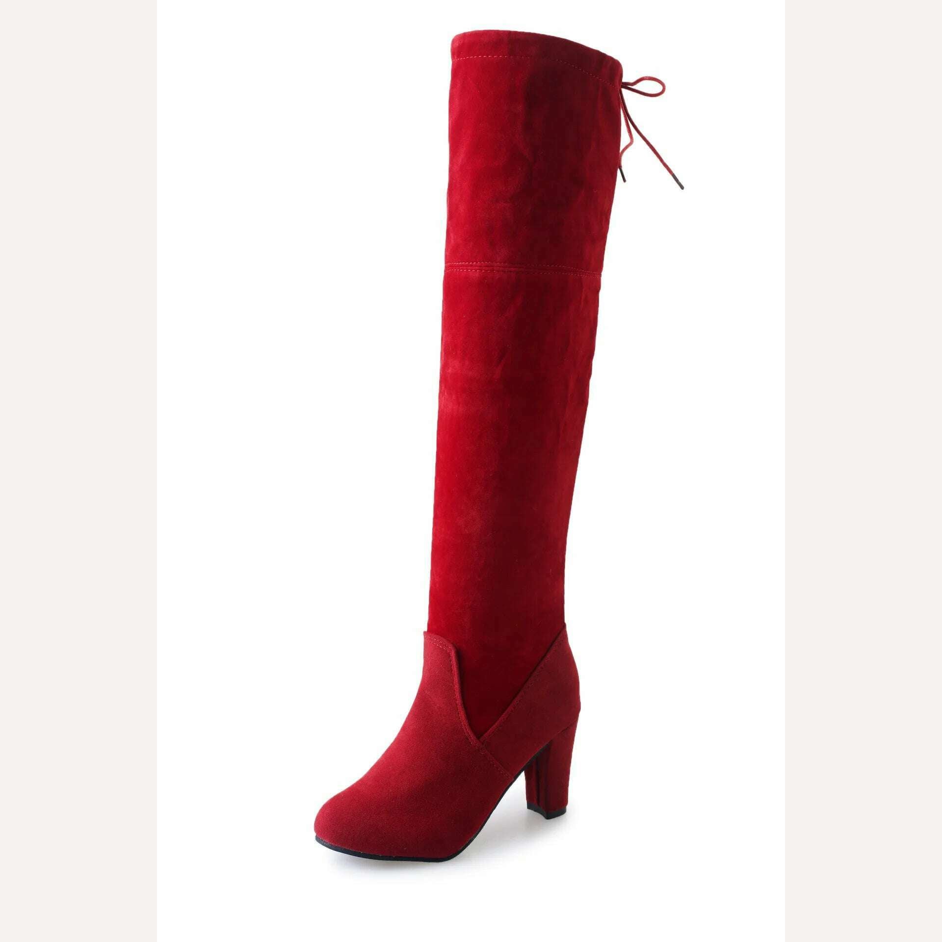 Women Over The Knee Boots Suede Sexy High Heels Lace Up Long Boots Autumn Winter Warm Female Shoes Slim Thigh High Boots Party - KIMLUD
