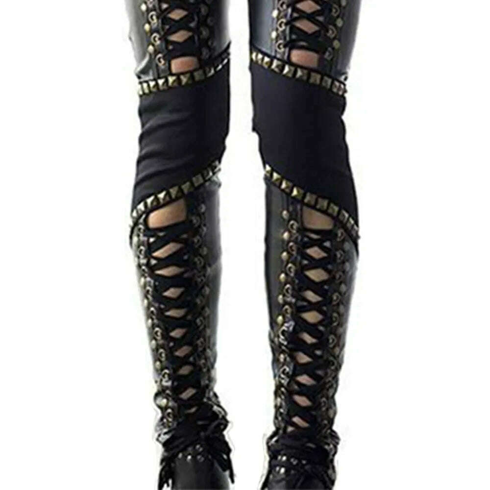 Women Pants Punk Rock Imitation Leather Pencil Pants - KIMLUD