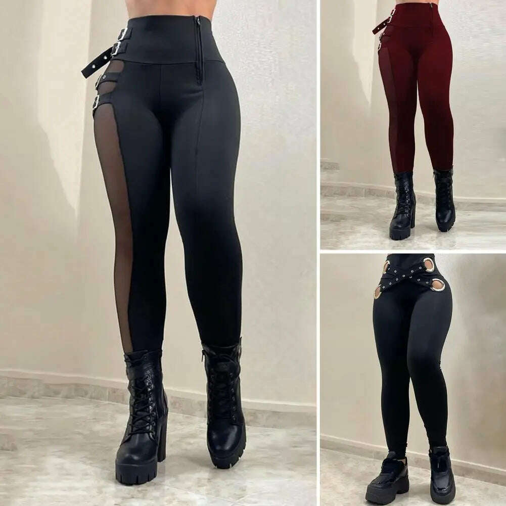 Women Pencil Pants High Waist Hollow Out Dressing Ladies Tight Trousers Sexy Leggings Women Long Pants for Work - KIMLUD