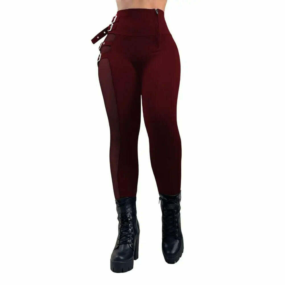 KIMLUD, Women Pencil Pants High Waist Hollow Out Dressing Ladies Tight Trousers Sexy Leggings   Women Long Pants  for Work, Wine Red / S / China, KIMLUD Womens Clothes
