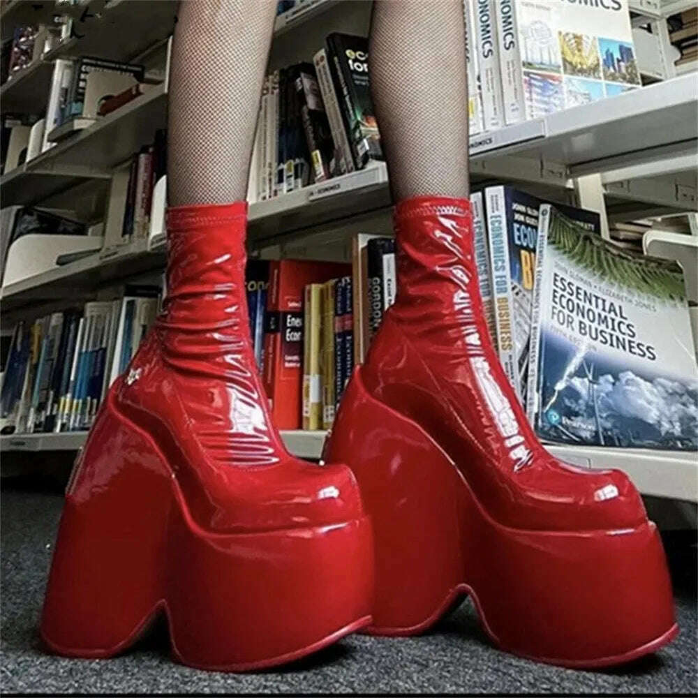 KIMLUD, Women Platform Boots Super High Heel Elastic Botas Femininas Nightclub Street Female Shoes Thick Bottom Women's Ankle Boots, KIMLUD Womens Clothes