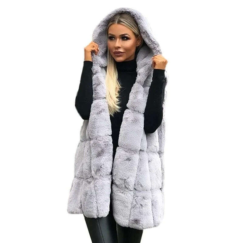 KIMLUD, Women Plush Faux Fur Solid Color Casual Sleeveless Warm Vest Jacket Autumn Winter Waistcoat Cashmere Cardigan Luxury Fleece Coat, Gray / S, KIMLUD Womens Clothes