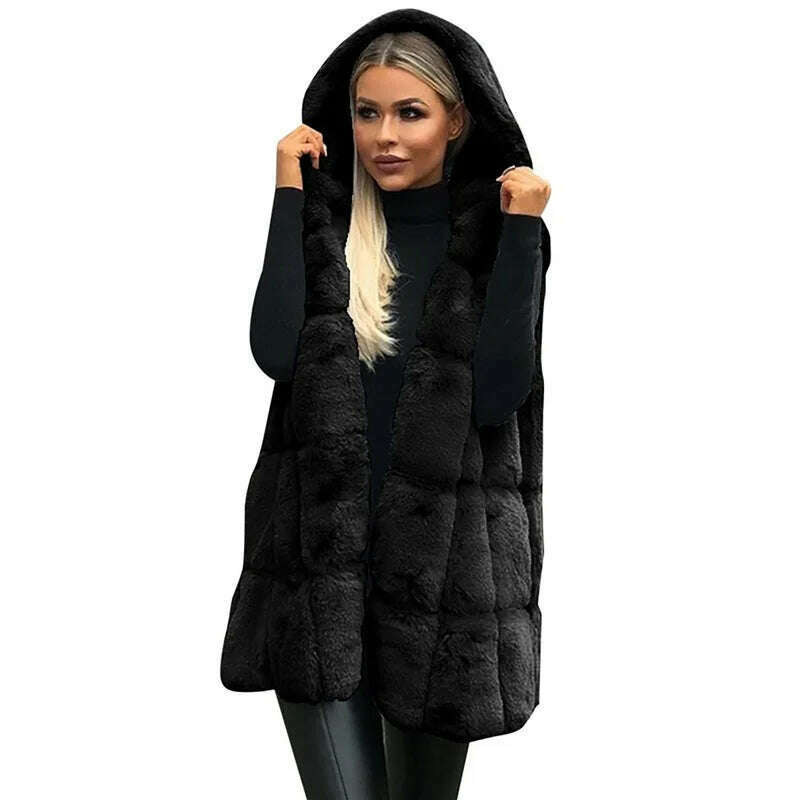 KIMLUD, Women Plush Faux Fur Solid Color Casual Sleeveless Warm Vest Jacket Autumn Winter Waistcoat Cashmere Cardigan Luxury Fleece Coat, black / S, KIMLUD Womens Clothes