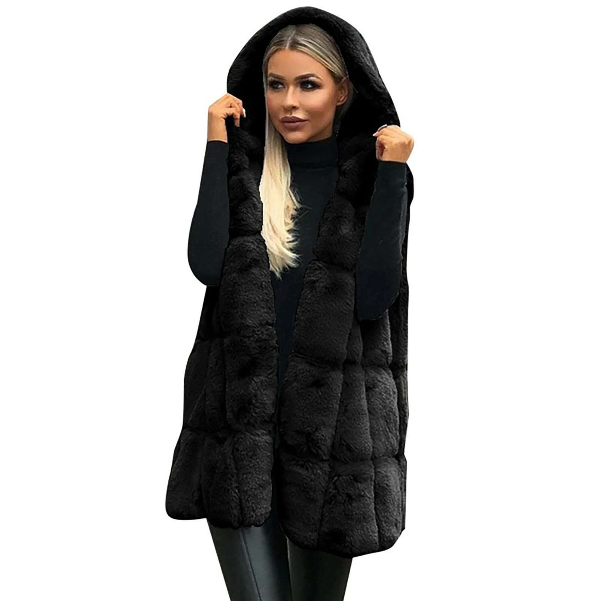 KIMLUD, Women Plush Faux Fur Solid Color Casual Sleeveless Warm Vest Jacket Autumn Winter Waistcoat Cashmere Cardigan Luxury Fleece Coat, KIMLUD Womens Clothes