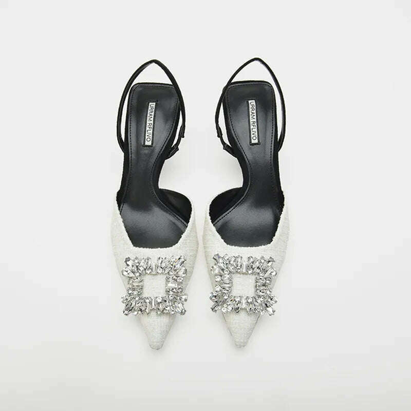 KIMLUD, Women Pumps Luxury Crystal Slingback High Heels Ladies Summer Sandals 7.5cm Heeled for Party Wedding Shoes, KIMLUD Womens Clothes