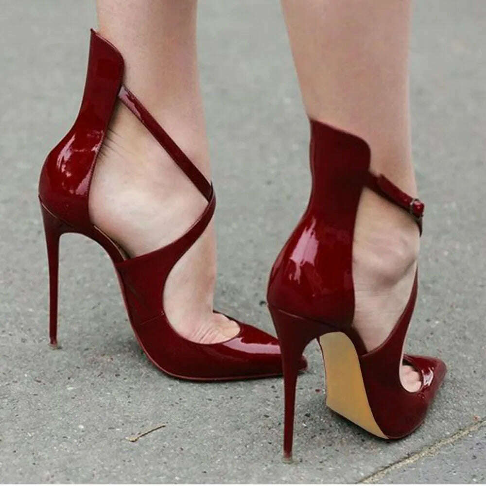 KIMLUD, Women Pumps Stiletto Heels Buckle Gladiator Sandals Office Party wedding shoes for women bride  High Heels Plus Size 34-48 83-4, Red / 3.5, KIMLUD Womens Clothes