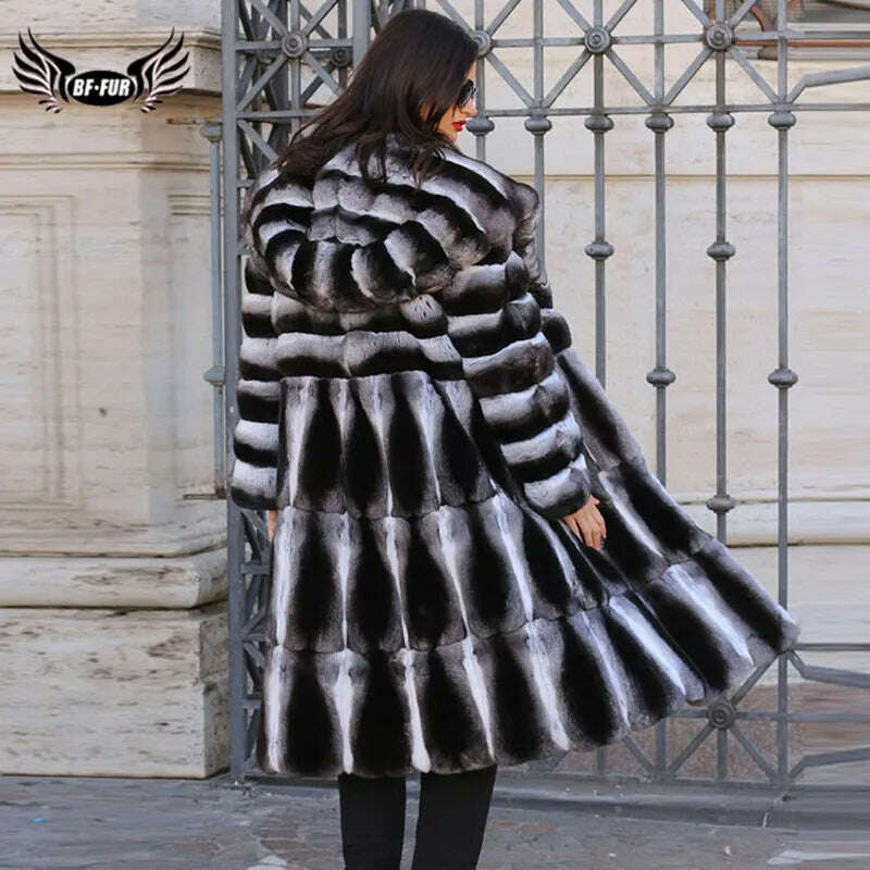 KIMLUD, Women Real Fur Jacket Natural Chinchilla Rex Rabbit Fur Coat 100 cm Long Wholeskin Thick Genuine Rex Rabbit Fur Coats Winter, KIMLUD Womens Clothes