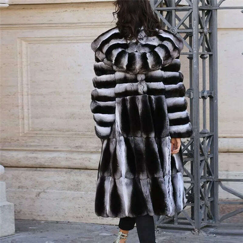 KIMLUD, Women Real Fur Jacket Natural Chinchilla Rex Rabbit Fur Coat 100 cm Long Wholeskin Thick Genuine Rex Rabbit Fur Coats Winter, KIMLUD Womens Clothes