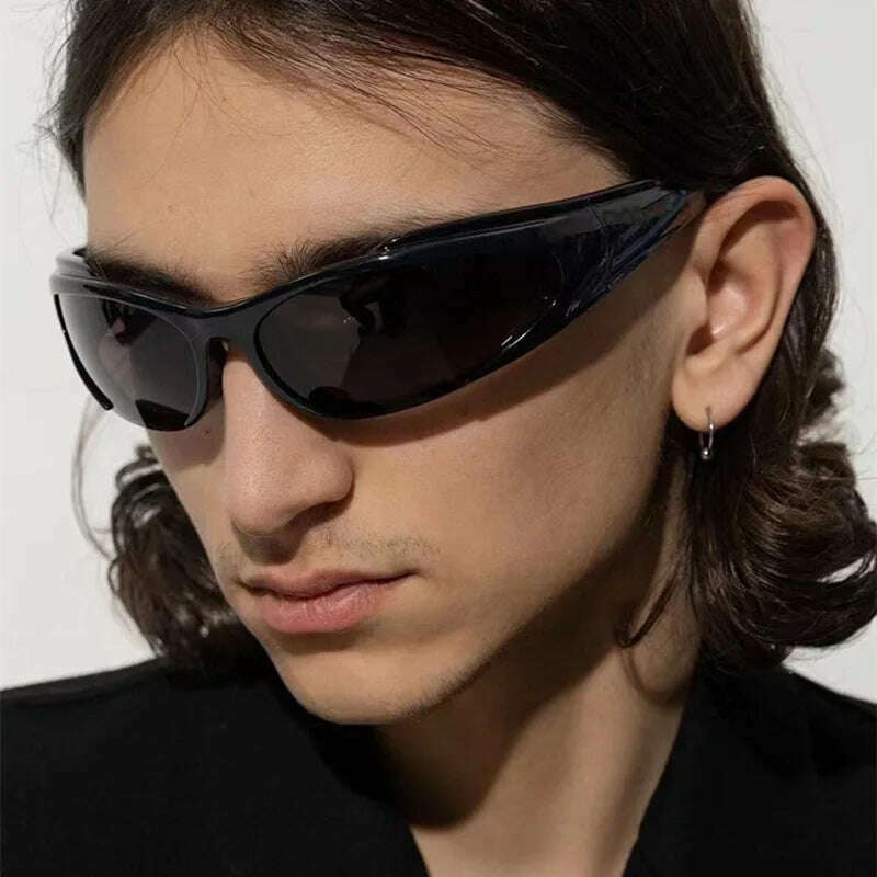 Women Retro Brand Design Fashion Shades Punk Sun Glasses Classic Wrap Around Y2k Sunglasses for Men Outdoor Sports Goggles - KIMLUD