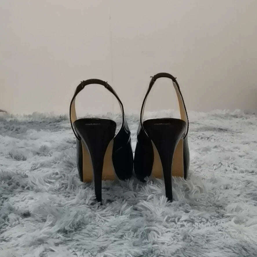 Women Sandals Sexy Pumps Summer Patent Leather Platform High Heels 12cm Open Toe Stilettos Gladiator Party Dress Wedding Shoes - KIMLUD