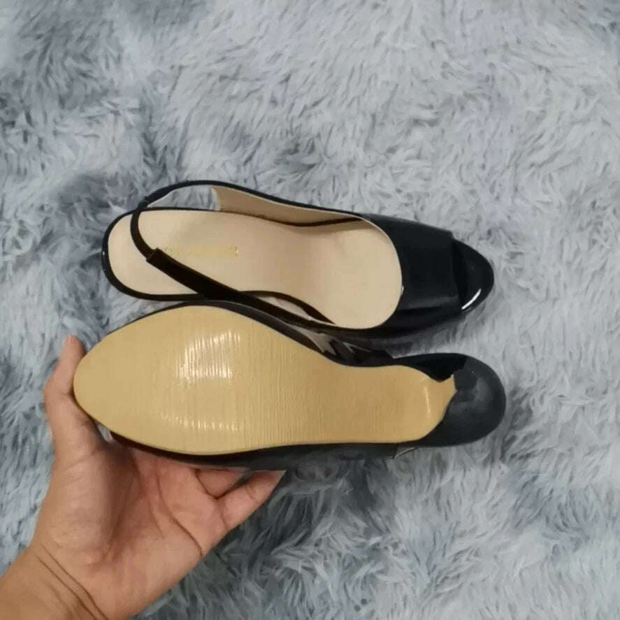 Women Sandals Sexy Pumps Summer Patent Leather Platform High Heels 12cm Open Toe Stilettos Gladiator Party Dress Wedding Shoes - KIMLUD