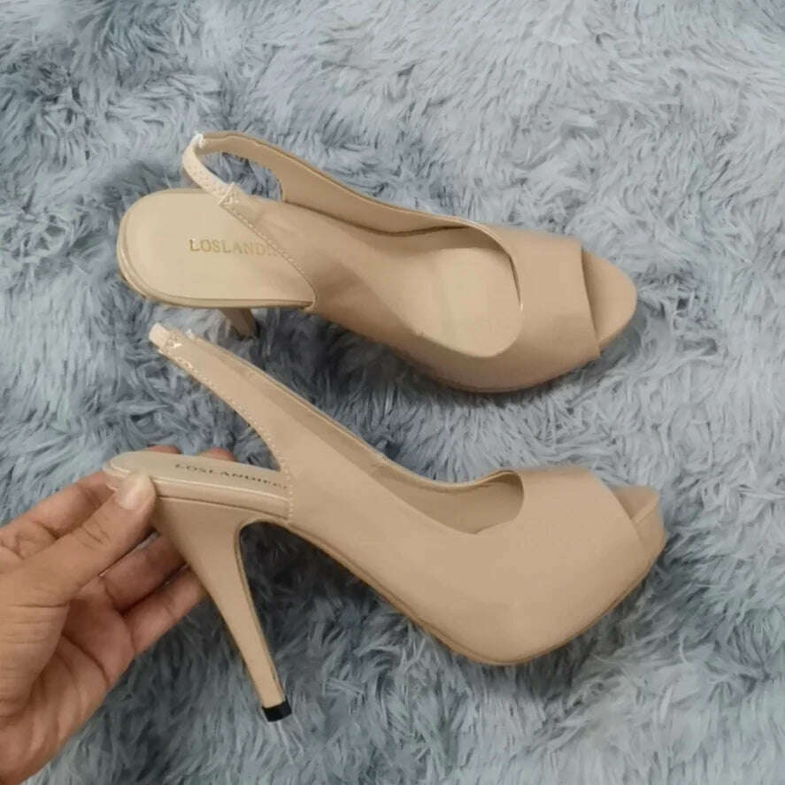 Women Sandals Sexy Pumps Summer Patent Leather Platform High Heels 12cm Open Toe Stilettos Gladiator Party Dress Wedding Shoes - KIMLUD