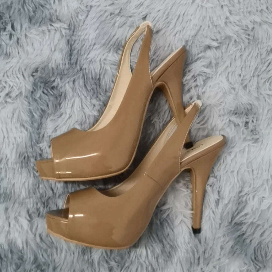 Women Sandals Sexy Pumps Summer Patent Leather Platform High Heels 12cm Open Toe Stilettos Gladiator Party Dress Wedding Shoes - KIMLUD