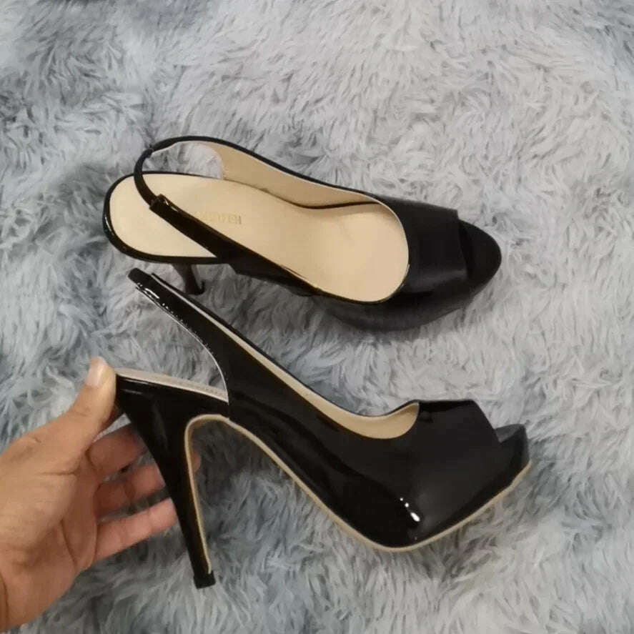 Women Sandals Sexy Pumps Summer Patent Leather Platform High Heels 12cm Open Toe Stilettos Gladiator Party Dress Wedding Shoes - KIMLUD