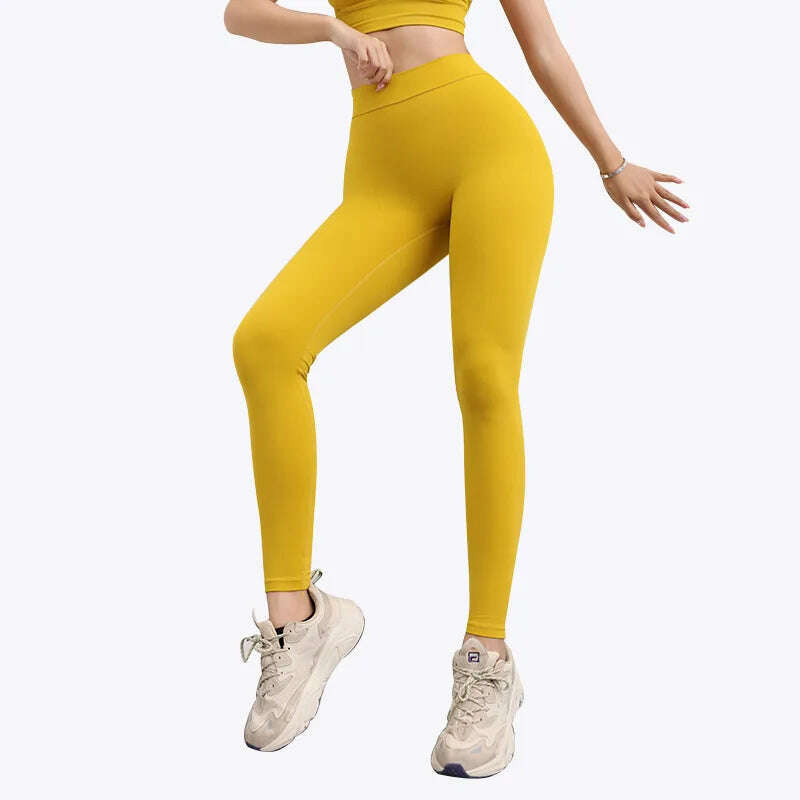 KIMLUD, Women Seamless Solid Leggings Knitted High Waist Sports Leggings Fashion Hip Lifting Running Yoga Sport Gym Tights Pantalones, Yellow / S, KIMLUD Womens Clothes