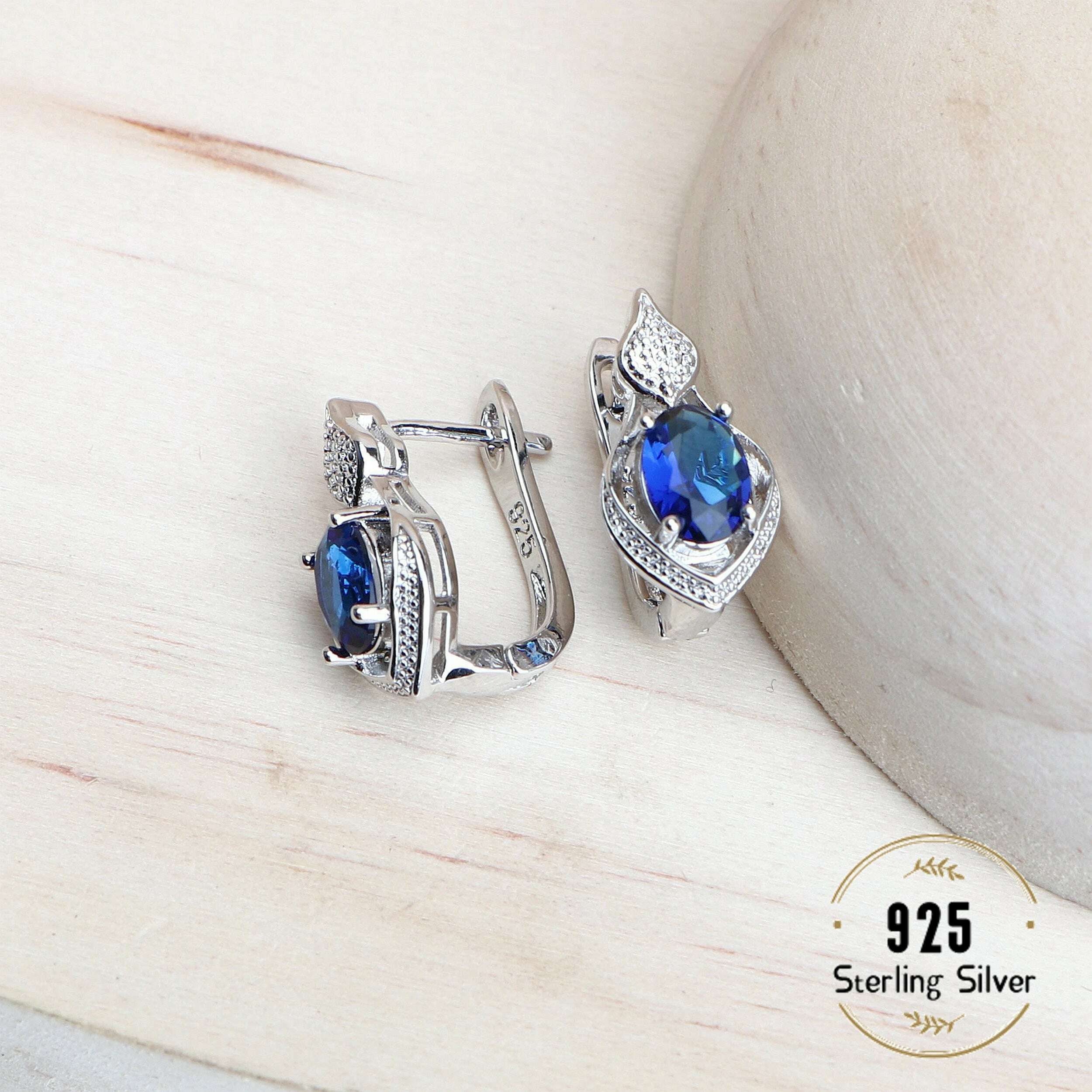 Women Silver 925 Bridal Jewelry Sets Blue Cubic Zirconia Costume Jewellery Wedding Earrings Rings Bracelets Pendant Necklace - KIMLUD