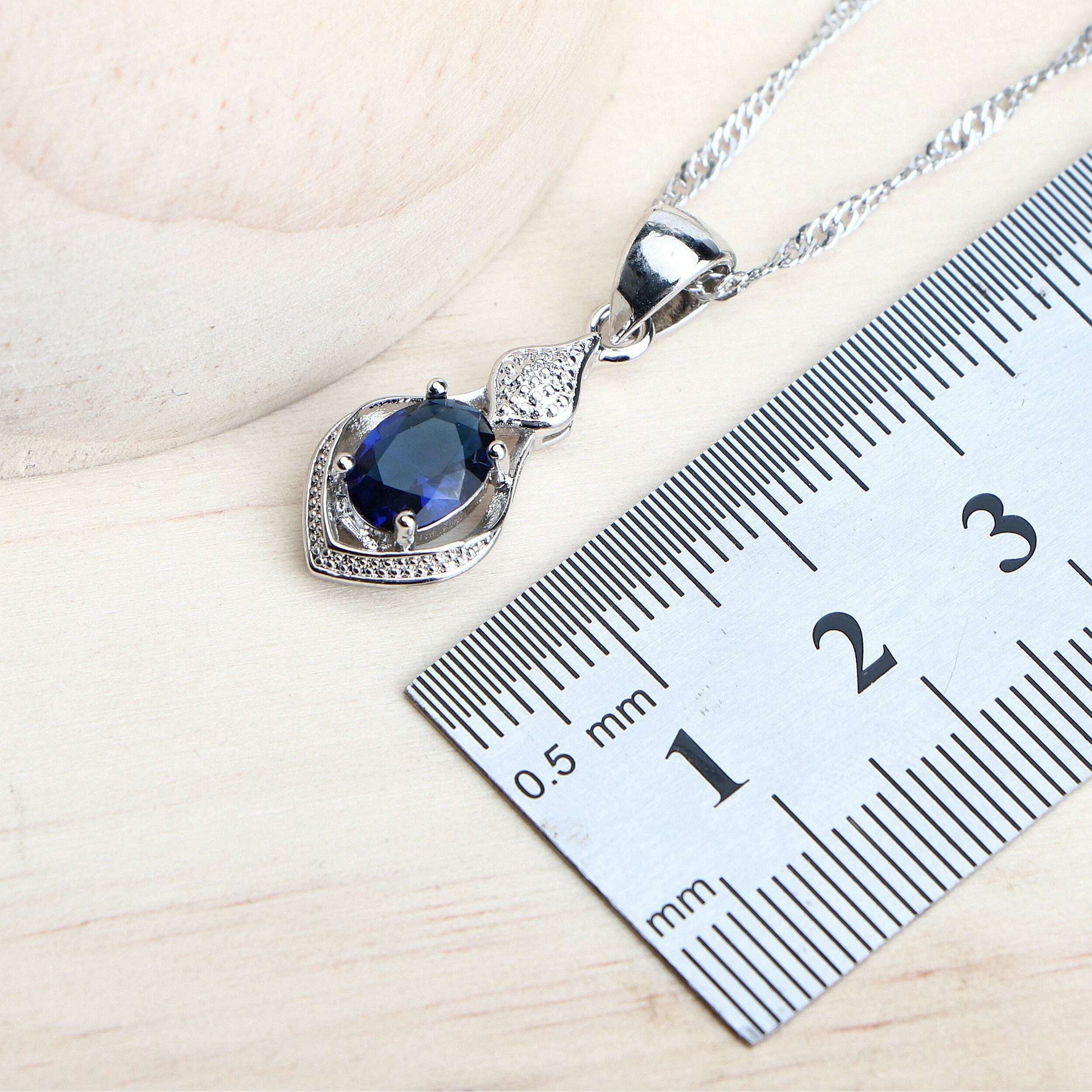 Women Silver 925 Bridal Jewelry Sets Blue Cubic Zirconia Costume Jewellery Wedding Earrings Rings Bracelets Pendant Necklace - KIMLUD