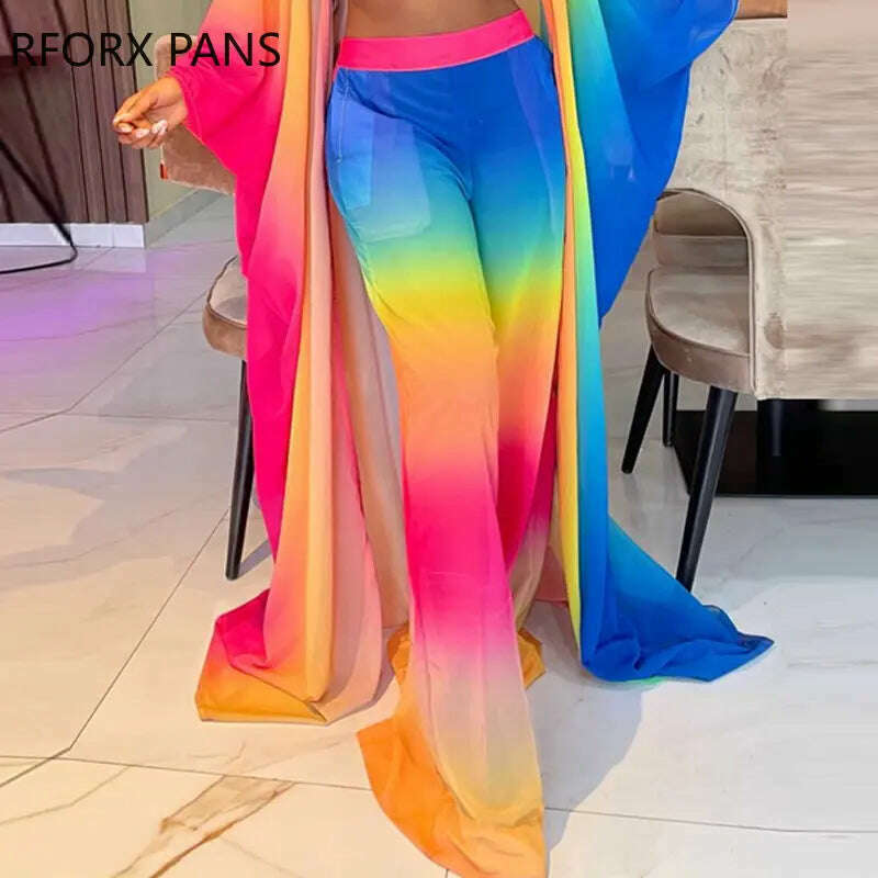 KIMLUD, Women Solid Allover Gradient Color Bras Inside X-long Jacket Top Three Pieces Vacation Pants Set, KIMLUD Womens Clothes