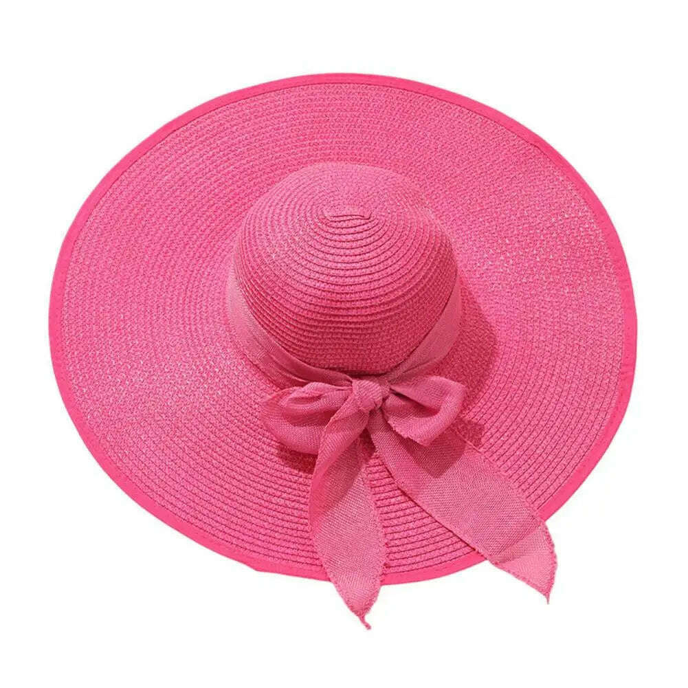 KIMLUD, Women Straw Hat Bow-knot Decor Foldable Sunscreen Summer Holiday Women Fisherman Hat   Women Fisherman Hat  for Adult, Rose Red / One Size / CHINA, KIMLUD Womens Clothes