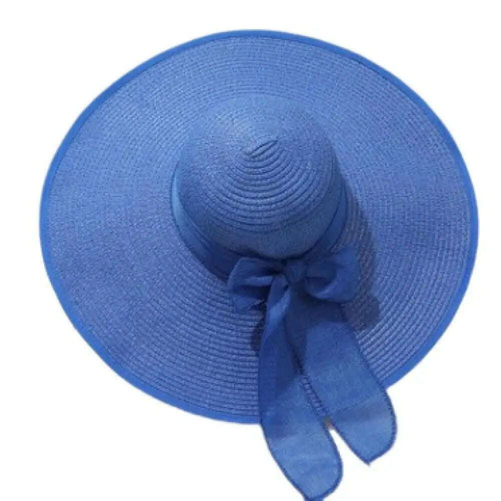 KIMLUD, Women Straw Hat Bow-knot Decor Foldable Sunscreen Summer Holiday Women Fisherman Hat   Women Fisherman Hat  for Adult, Royal Blue / One Size / CHINA, KIMLUD Womens Clothes