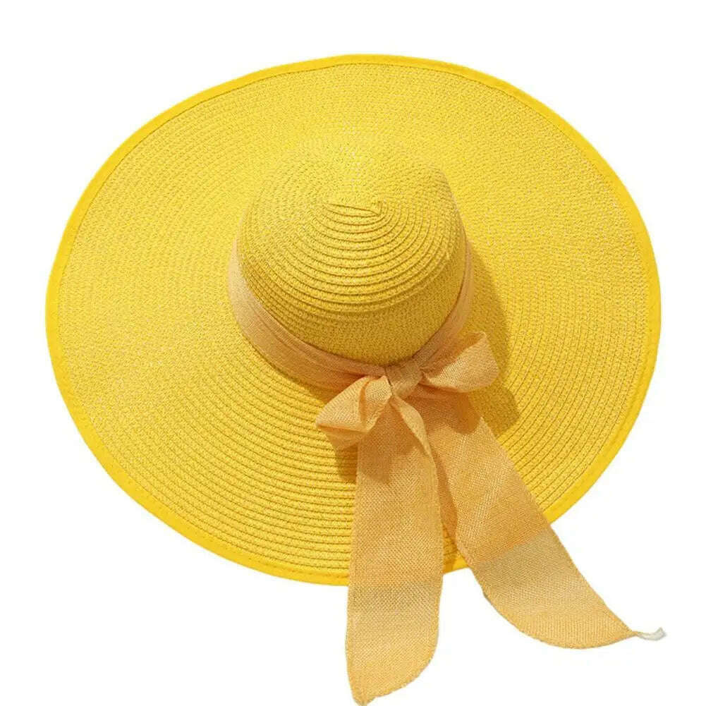 KIMLUD, Women Straw Hat Bow-knot Decor Foldable Sunscreen Summer Holiday Women Fisherman Hat   Women Fisherman Hat  for Adult, Yellow / One Size / CHINA, KIMLUD Womens Clothes