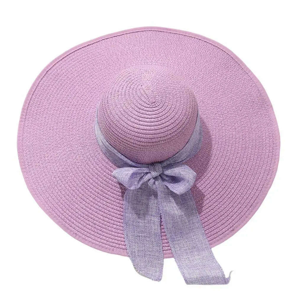 KIMLUD, Women Straw Hat Bow-knot Decor Foldable Sunscreen Summer Holiday Women Fisherman Hat   Women Fisherman Hat  for Adult, KIMLUD Womens Clothes