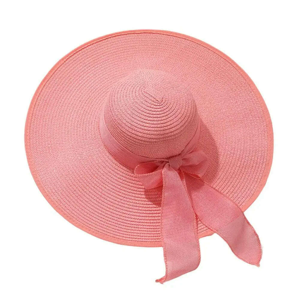 KIMLUD, Women Straw Hat Bow-knot Decor Foldable Sunscreen Summer Holiday Women Fisherman Hat   Women Fisherman Hat  for Adult, Pink / One Size / CHINA, KIMLUD Womens Clothes