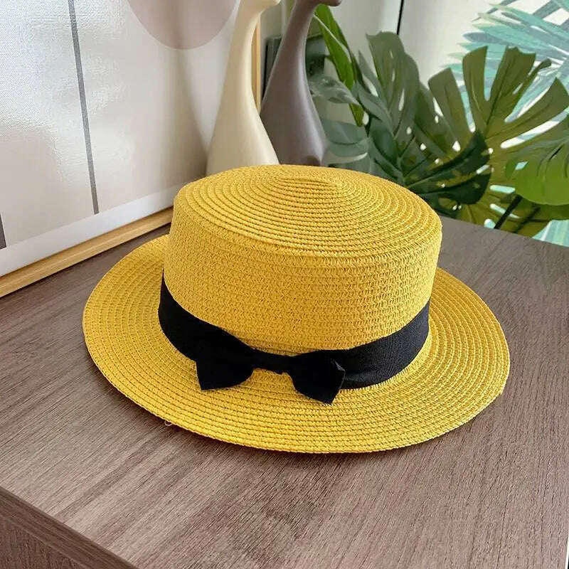 KIMLUD, women straw hat  Flat Top Straw Hat Vacation Casual Shopping Beach Hats for Woman Hats for girls Church Courtesy Panama Sun Hat, KIMLUD Womens Clothes
